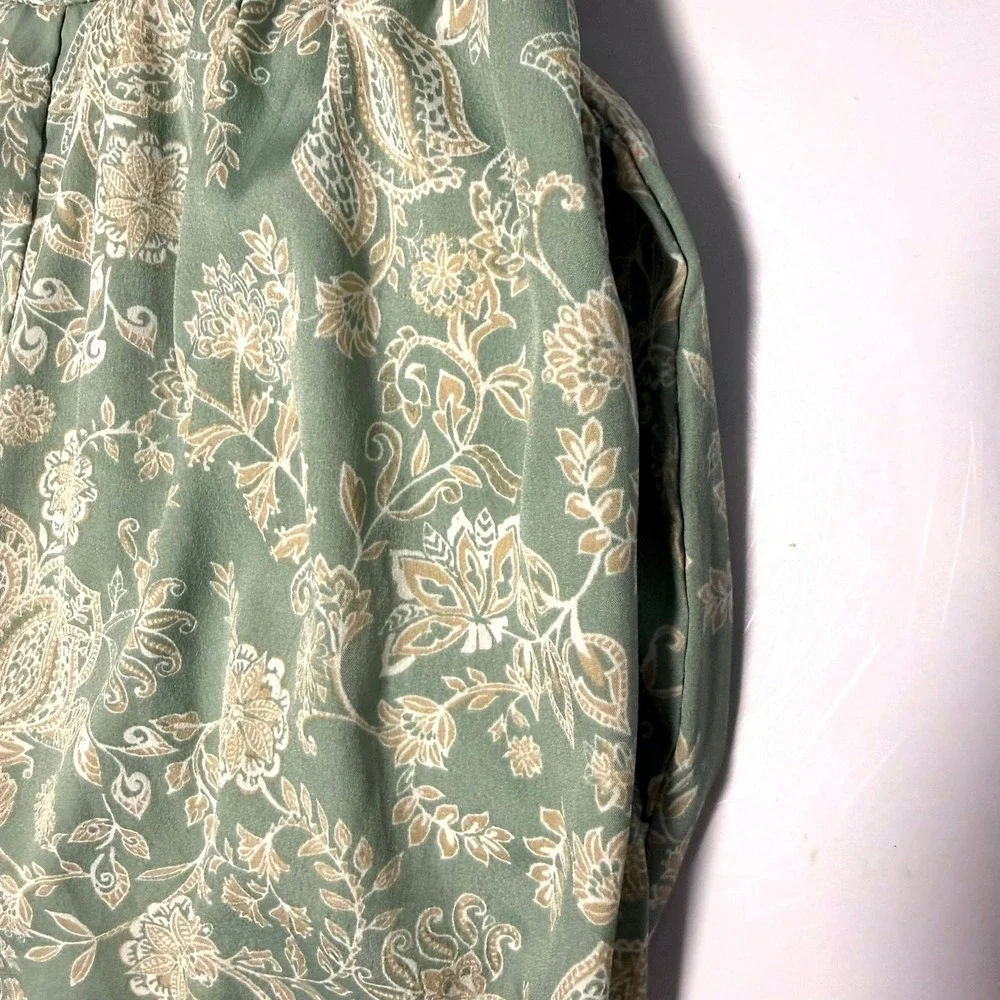 Band of the Free Sage Ivory Floral Puff Sleeve Wide Leg Jumpsuit‎ S